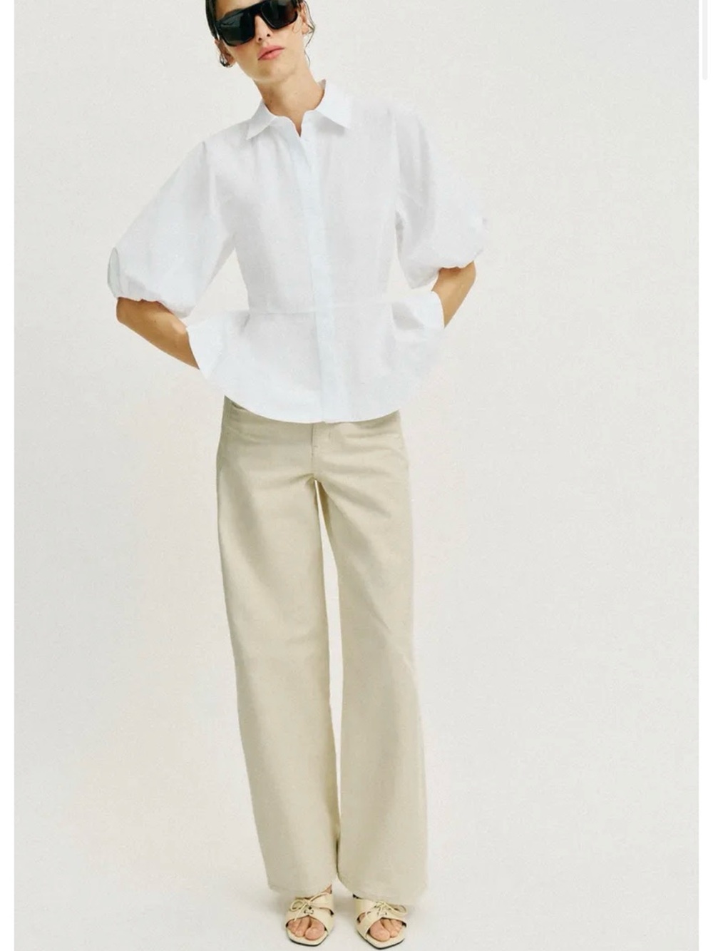 Zara White Puff Sleeve Peplum Shirt